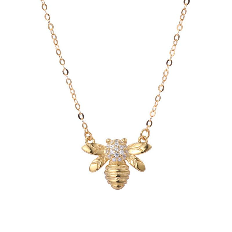 Emma Rhinestone Bee Sterling Silver Gold Plated Necklace.