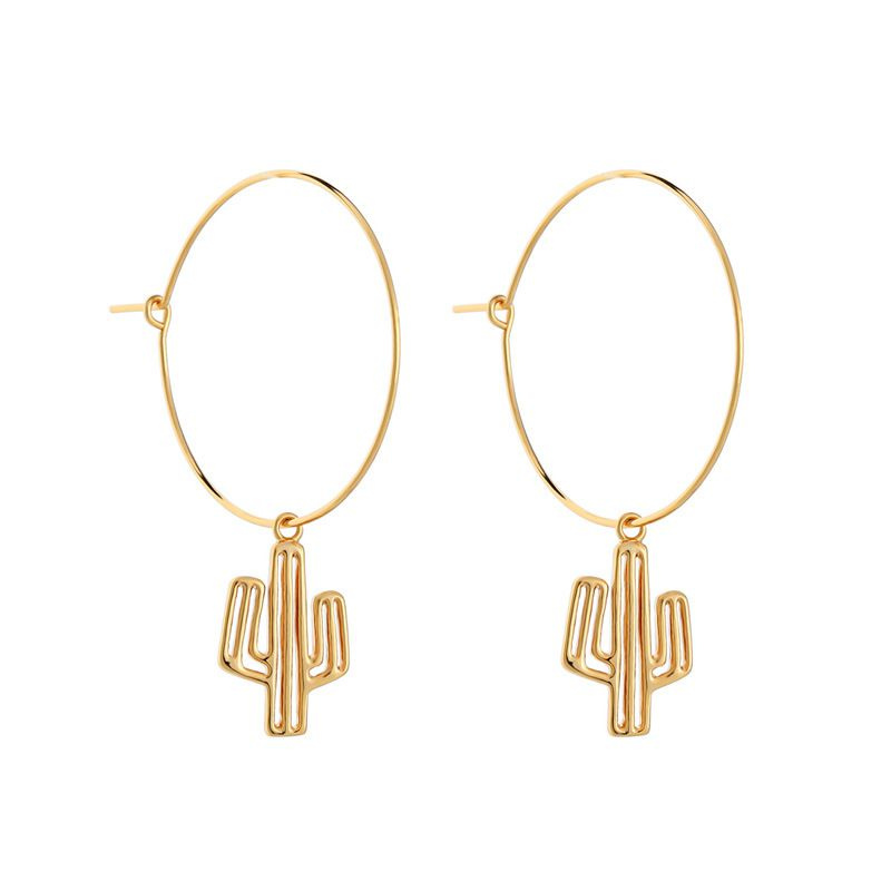 Creative Simple Cactus Golden Hoop Earrings.
