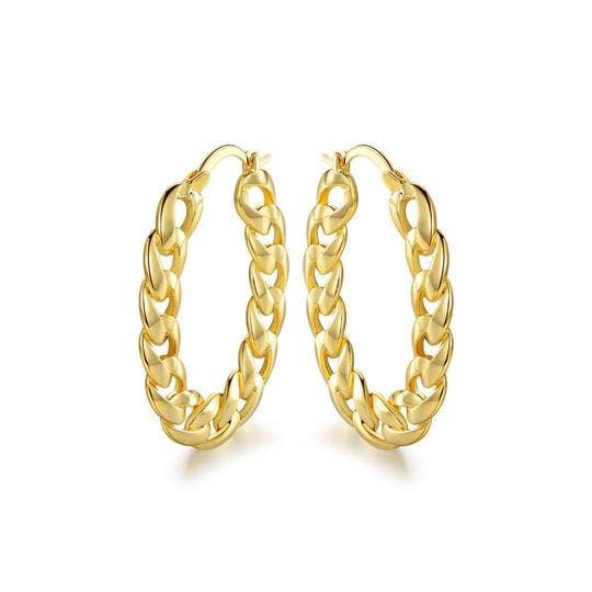 18K Gold Plated Chain Link Hoop Earrings.