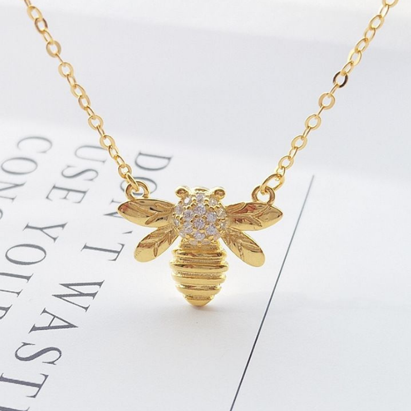 Emma Rhinestone Bee Sterling Silver Gold Plated Necklace.