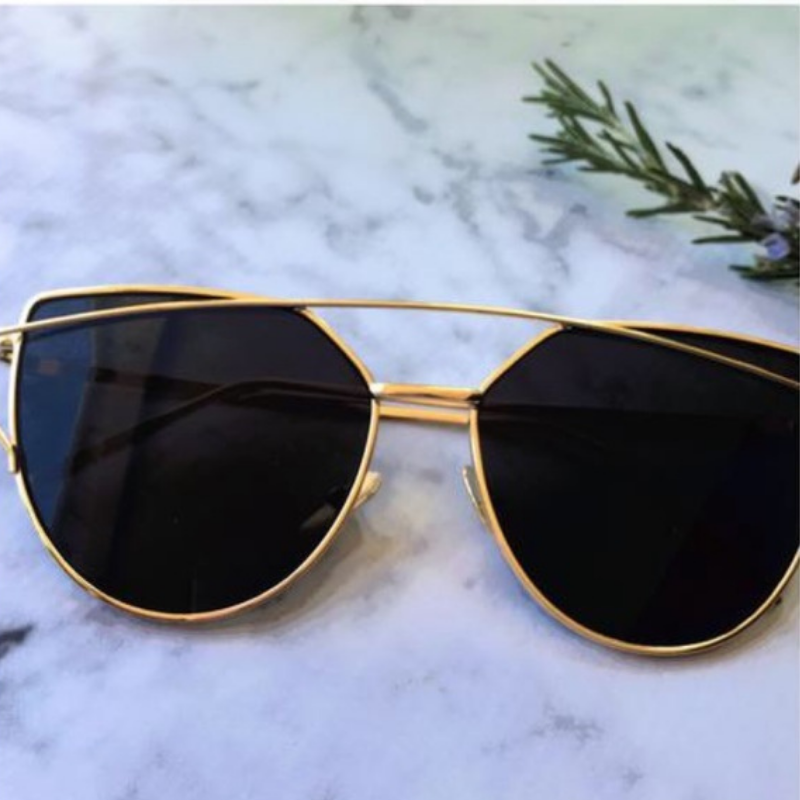 Justice Black with Gold Rim Mirrored Sunglasses.