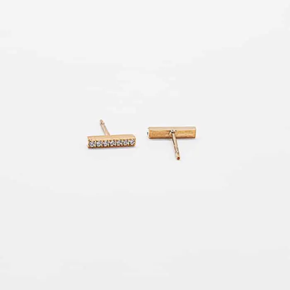 Anna Pave Gold Bar Stud Earrings